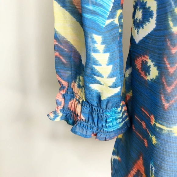 Chicos Sheer Aztec Blouse 00(XS) Blue Multicolor - Picture 7 of 10